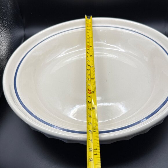 Longaberger Pottery Ivory & Blue Striped Round Pie Plate 10.5" Diameter Made USA - Picture 4 of 7